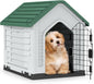 Plastic Dog House, Indoor Outdoor Pet Shelter with Metal Lockable Door
