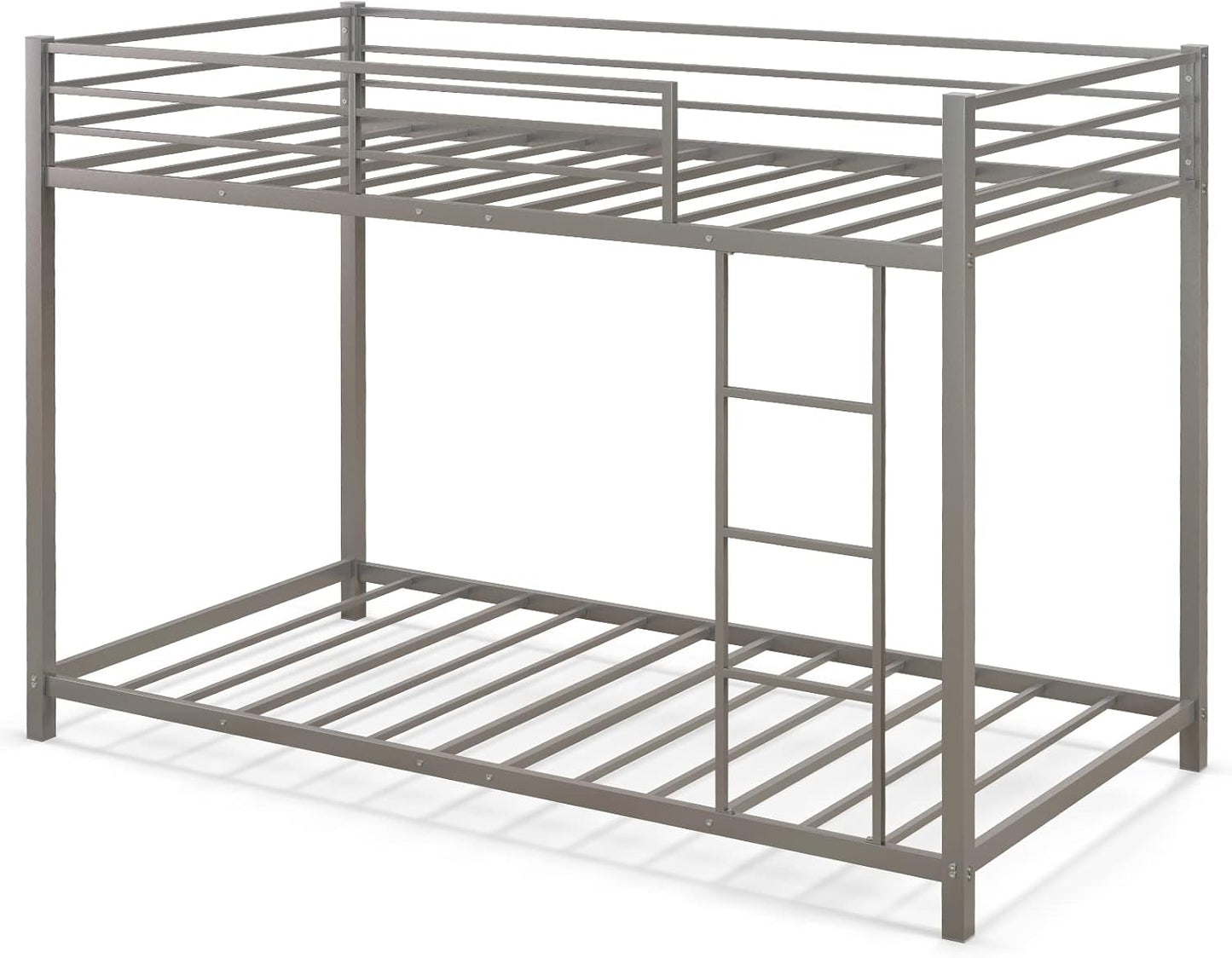 Metal Bunk Bed, Single over Single Loft Bed Frame with Ladder and Safety Guardrail