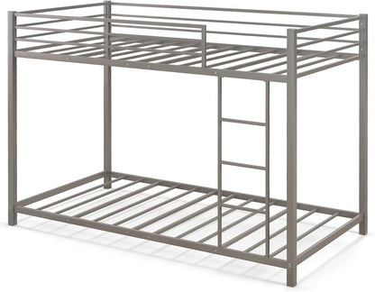 Metal Bunk Bed, Single over Single Loft Bed Frame with Ladder and Safety Guardrail