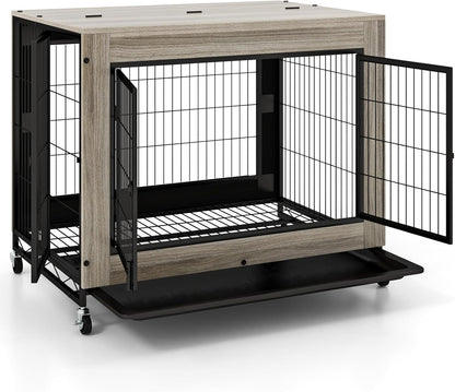 Wooden Dog Kennel Side Table with Flip-up Top