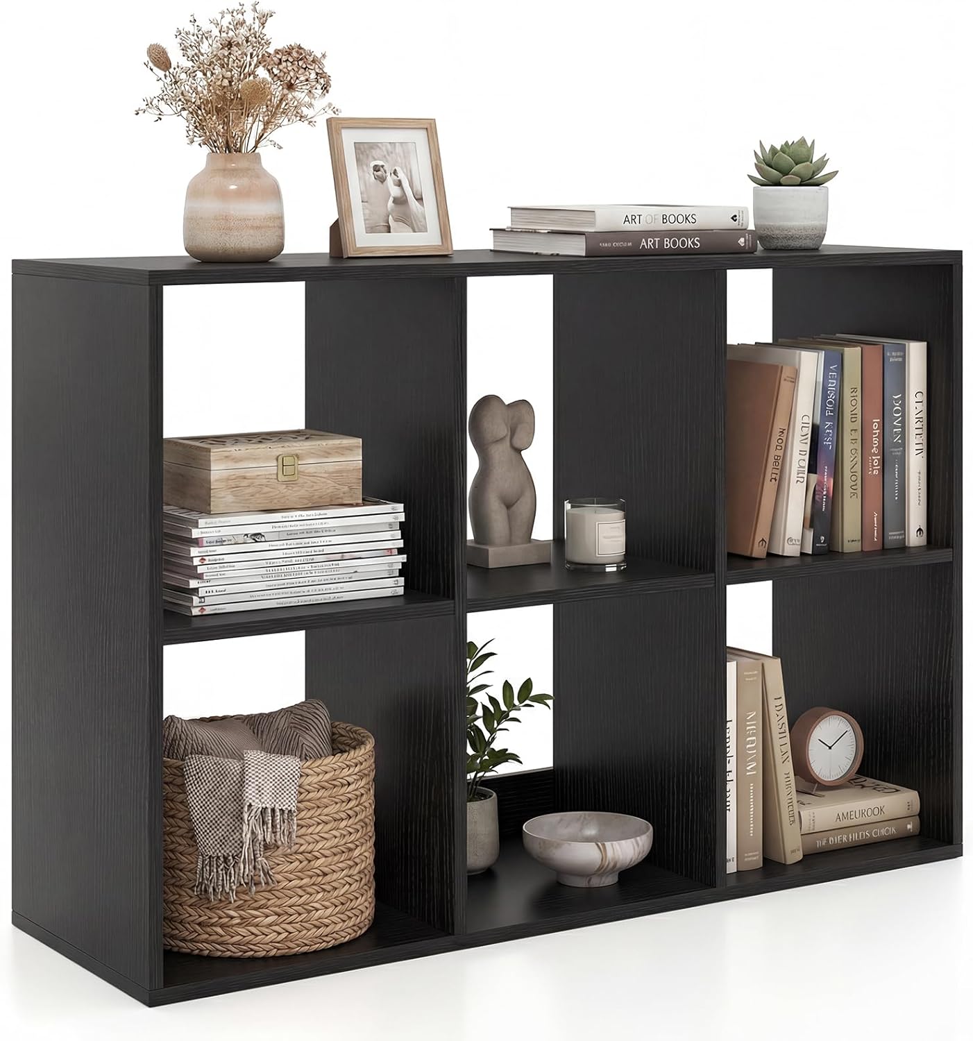 Wooden 6 Cube Bookcase, 3 Tier Open Storage Cabinet with Anti-toppling Device, White