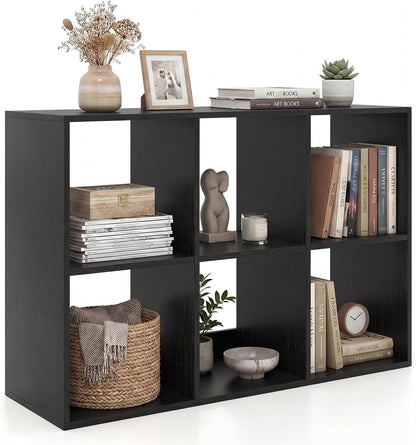 Wooden 6 Cube Bookcase, 3 Tier Open Storage Cabinet with Anti-toppling Device, White