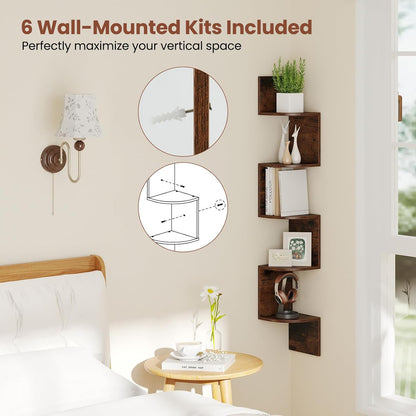 5-Tier Corner Shelf Wall Mount Floating Corner Bookshelf Corner Ladder Shelf