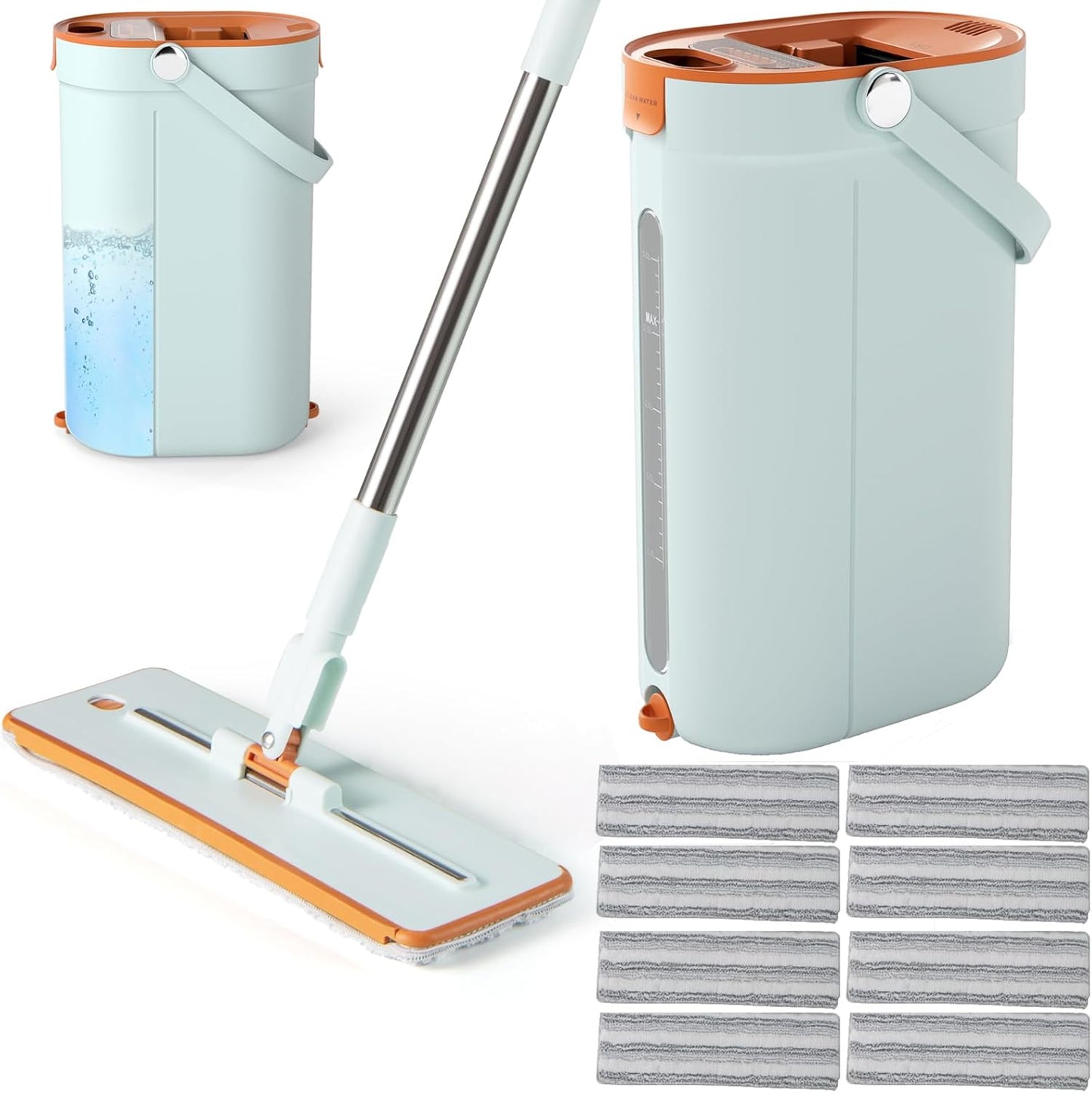 Mop and Bucket Set with Wringer 3-Tank Flat Floor Mop & Bucket System