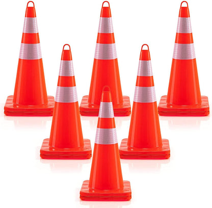 10/12 Pack 69cm Traffic Cones, Self Weighted Orange Road Safety Cones with Reflective Collars