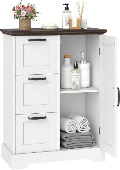 Farmhouse Floor Cabinet with Barn Door, Freestanding Bathroom Storage Organizer