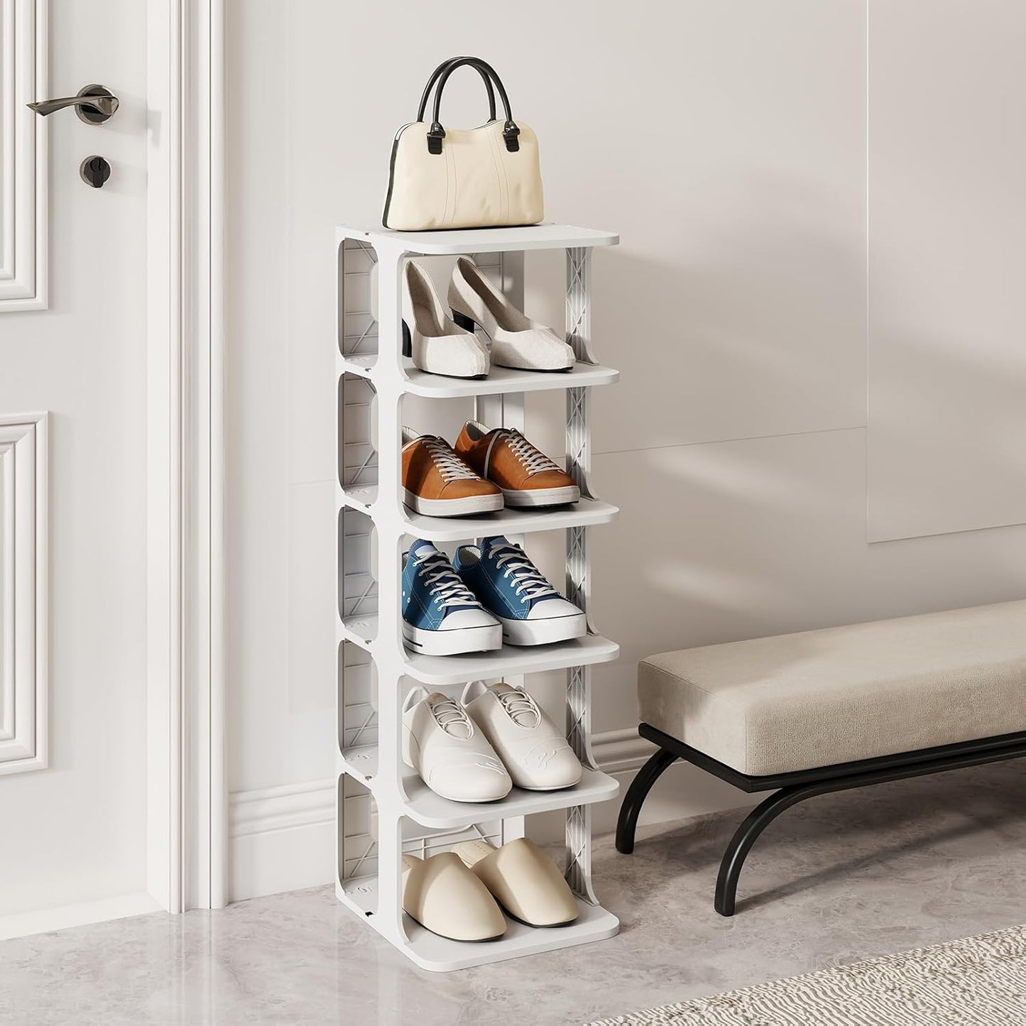 6-Tier Shoe Rack, Stackable Tall Shoe Storage Organizer Vertical Shelf