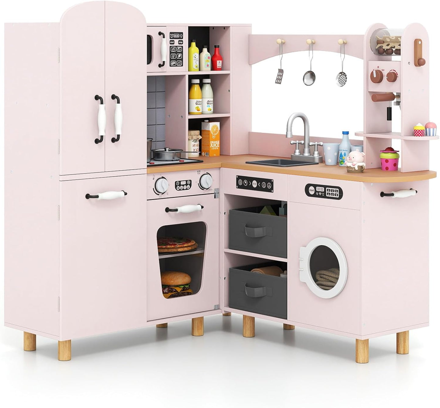 Wooden Corner Play Kitchen with Pine Wood Legs and Lights & Sounds
