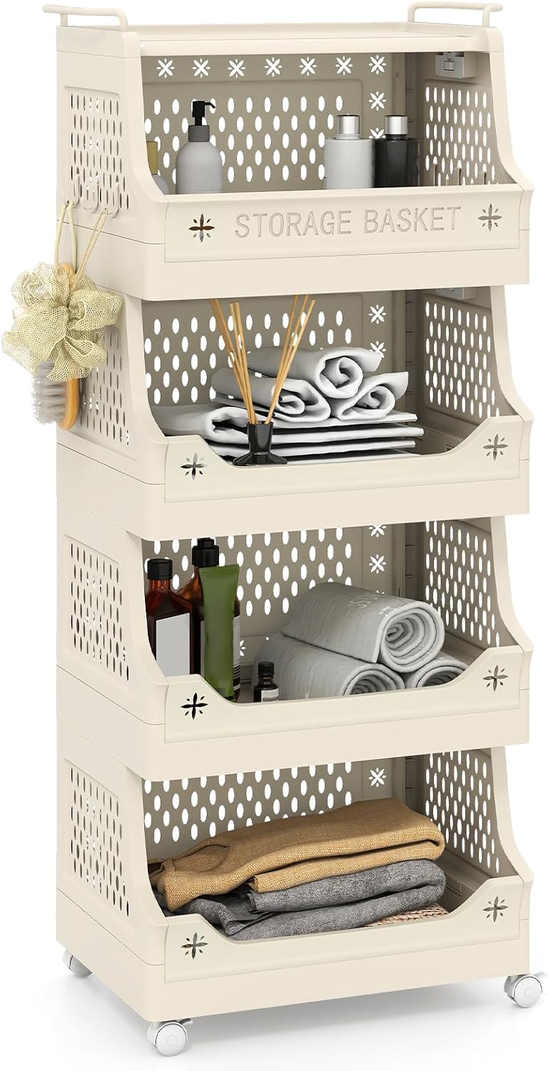 3/4/5/6 Tier Rolling Laundry Basket with Wheels and Handles for Laundry Room