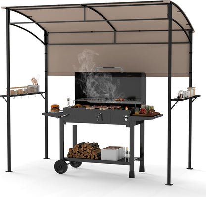 Outdoor BBQ Shelter with Serving Shelf and Storage Hooks (239 x 108cm)