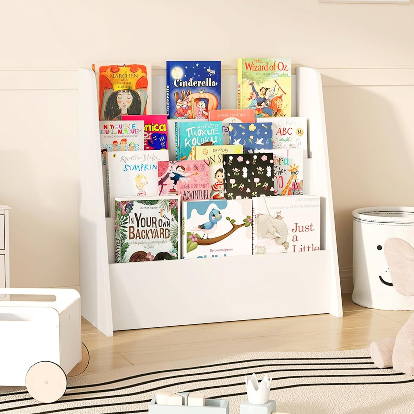 4-Tier Kids Bookshelf with Deep Compartments for Kids Bedroom