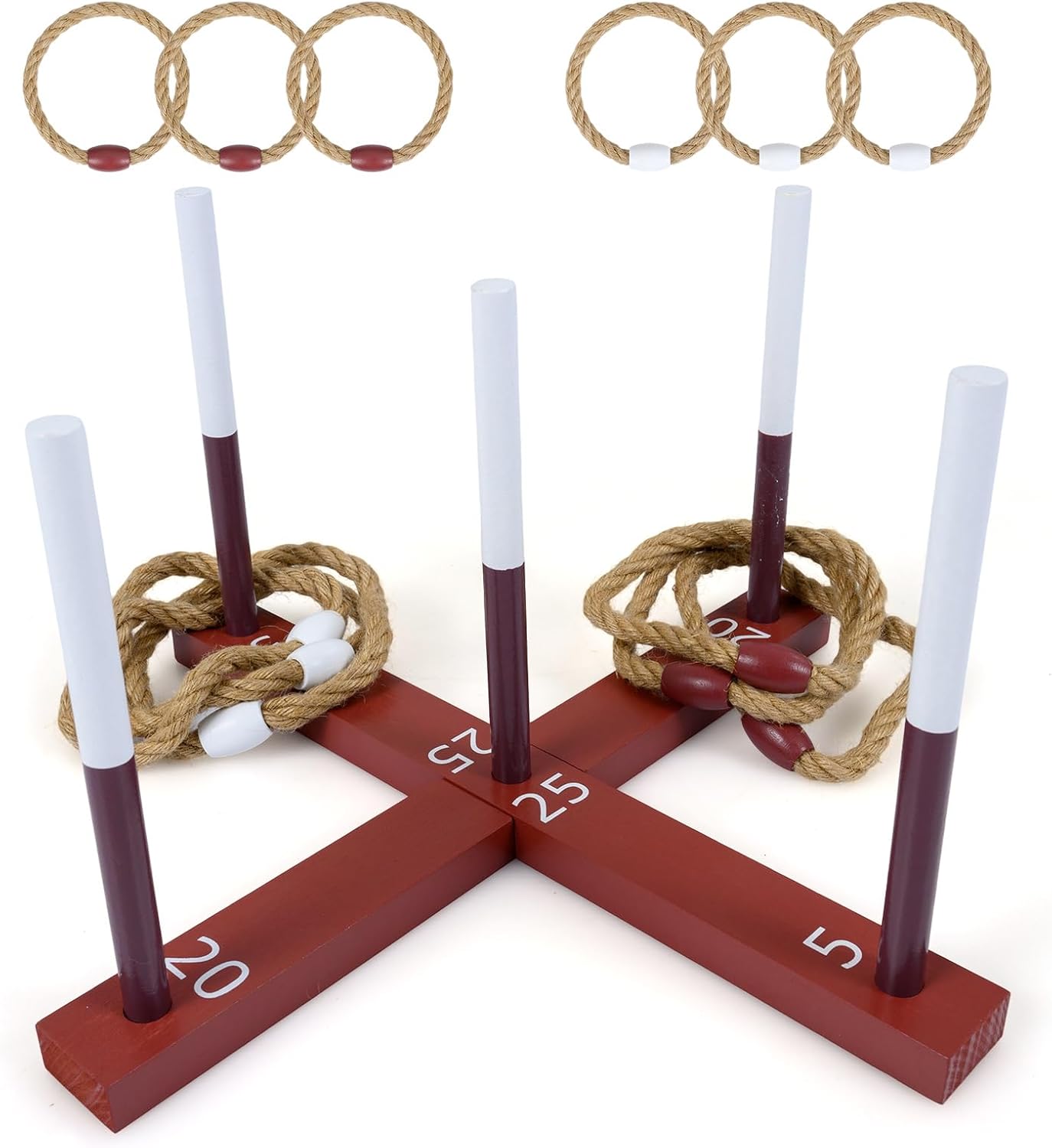 Wooden Quoits Games Set with Rope Rings, Indoor Outdoor Portable Throwing Game Toy