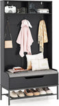 4-in-1 Coat Rack with Seat Cushion and Open Compartments
