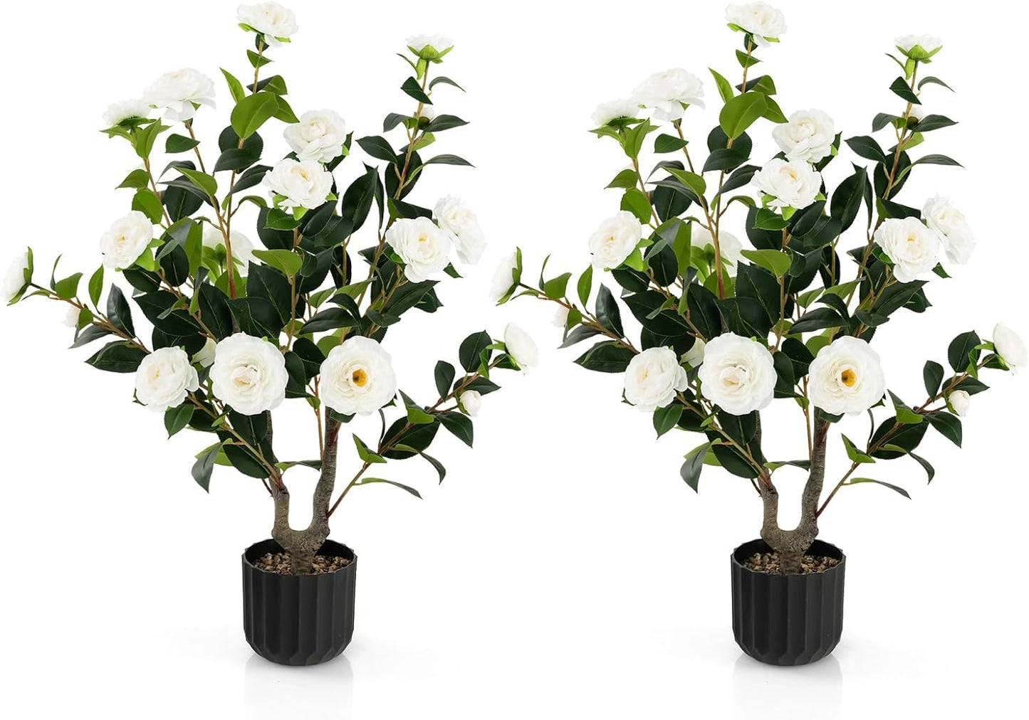 95cm Artificial Camellia Tree with Flowers and Rain-Flower Pebbles