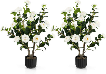 95cm Artificial Camellia Tree with Flowers and Rain-Flower Pebbles