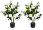 95cm Artificial Camellia Tree with Flowers and Rain-Flower Pebbles