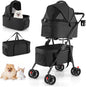 Double Pet Stroller, 4 Wheels Foldable Dog Pushchair Cat Buggy
