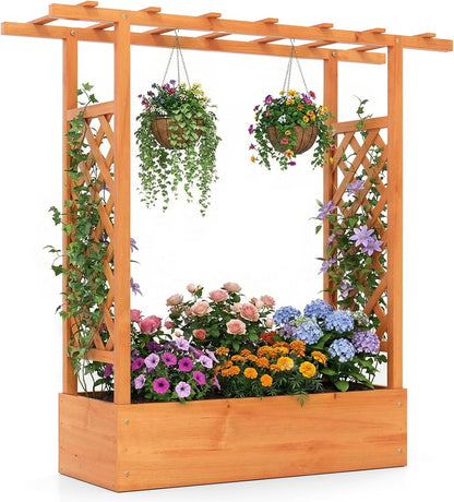 Garden Planter with Trellis, Hanging Roof and Drainage Holes