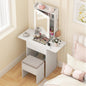 Small Dressing Table with 3-Color LED Lights Mirror and Stool