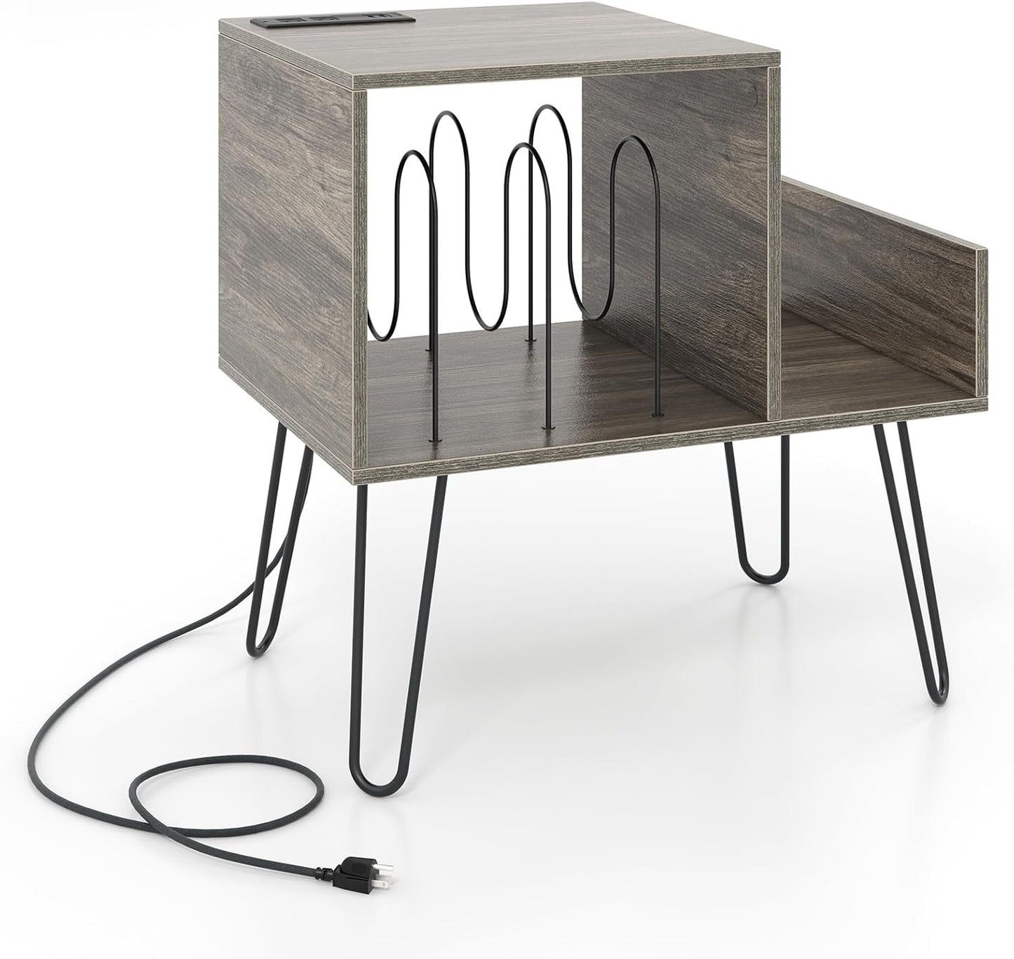 Record Player Stand with Power Outlet and Removable Dividers