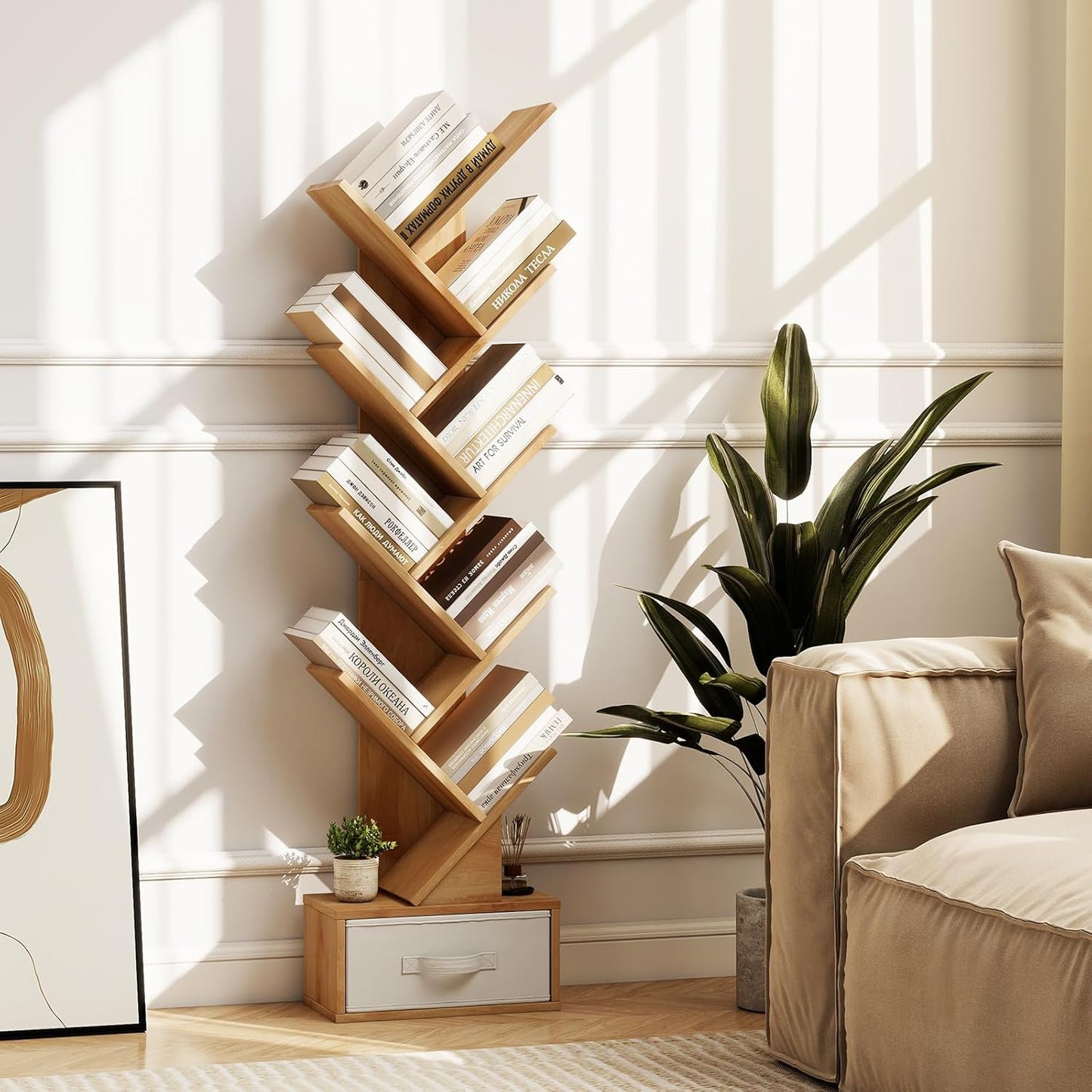 10-Tiers Floor Standing Wooden Bookcase Storage Shelving Unit