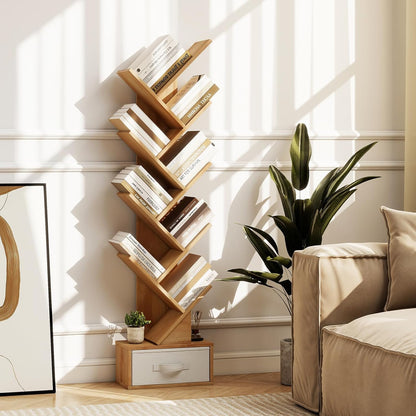 10-Tiers Floor Standing Wooden Bookcase Storage Shelving Unit