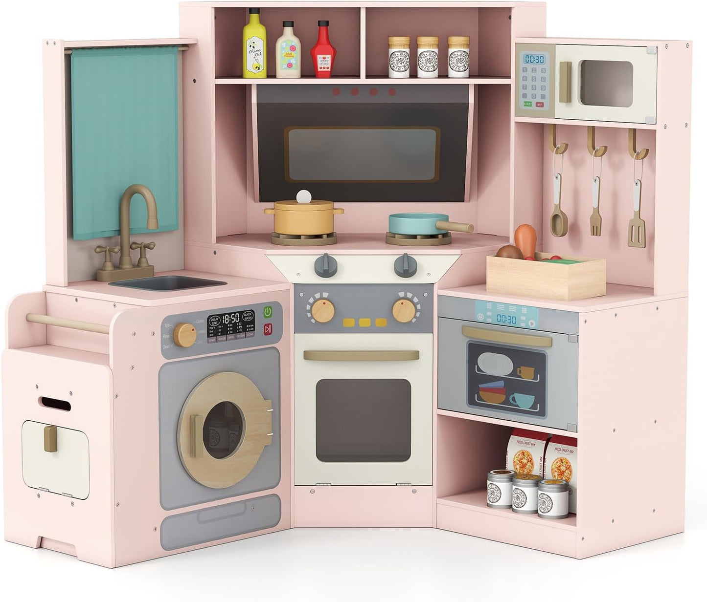 Corner Kitchen Playset with Pull-out Trash Can