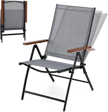 Folding Garden Chairs Set of 2/4, Outdoor Dining Chairs with Adjustable Backrest