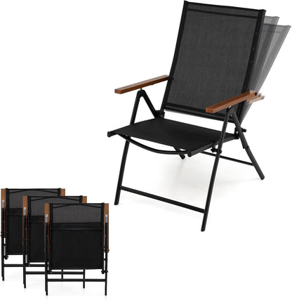 Folding Garden Chairs Set of 2/4, Outdoor Dining Chairs with Adjustable Backrest