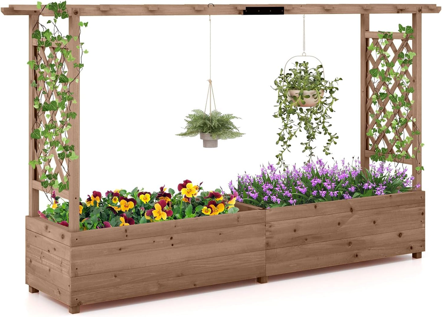 GiantexUK Raised Garden Bed with Arch Trellis & Drainage Holes