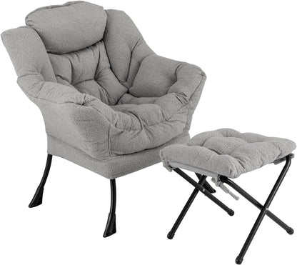 Giantex Armchair Accent Chair Sherpa Upholstered Lounge Armchair Leisure Sofa Chair (with Footstool)