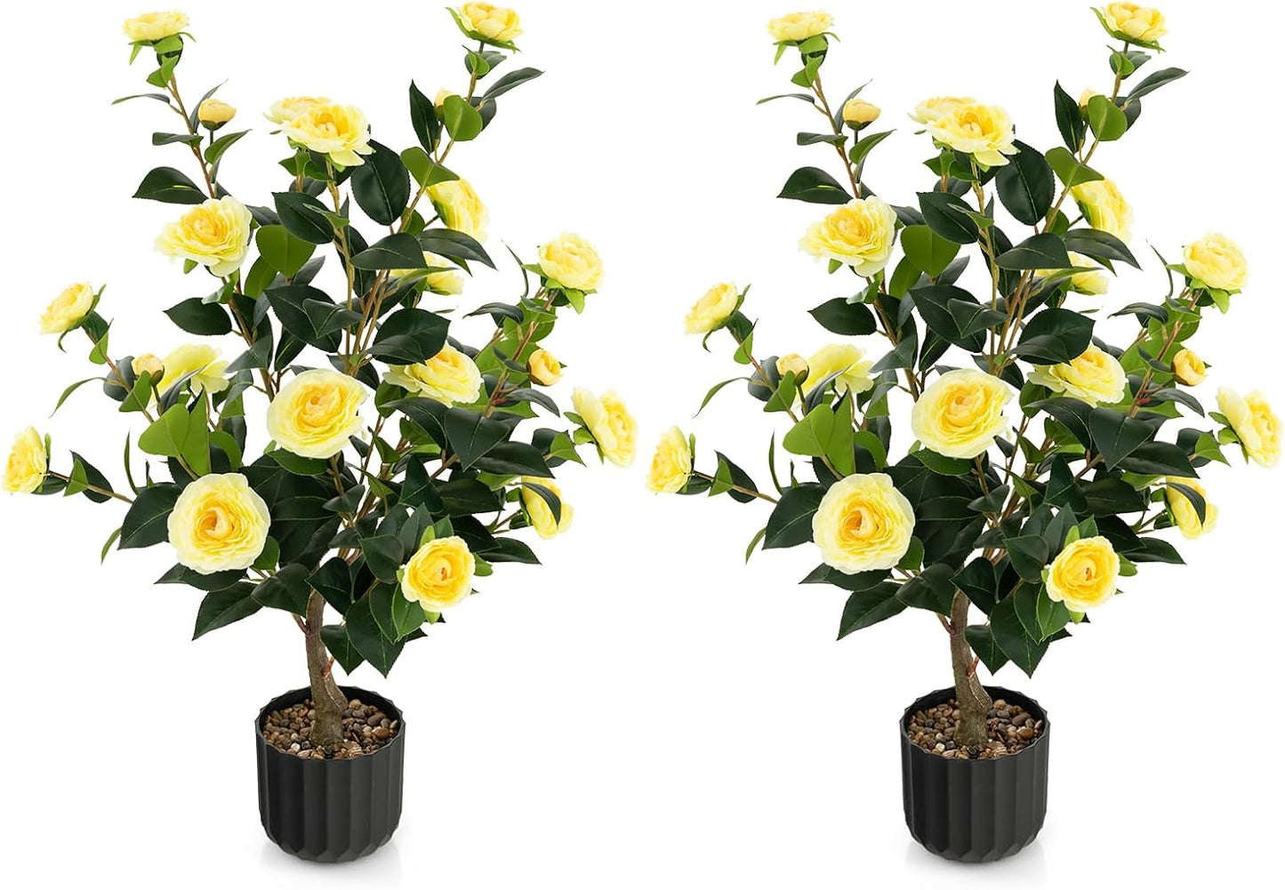 95cm Artificial Camellia Tree with Flowers and Rain-Flower Pebbles