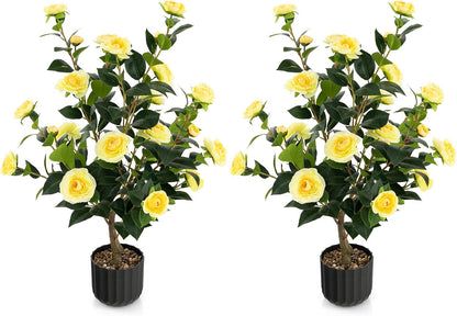 95cm Artificial Camellia Tree with Flowers and Rain-Flower Pebbles