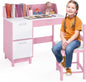Kid's Study Desk and Chair Set with Deep Drawer and Enclosed Cabinets