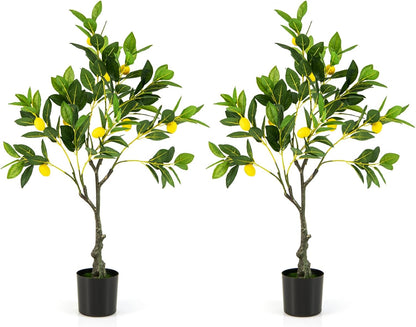 Fake Lemon Plant with Lemon Fruits and Cement Pot