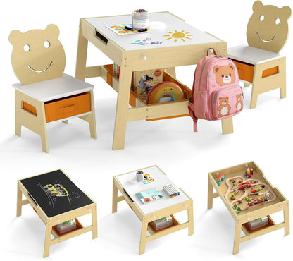 Kids Table and Chairs, Multifunctional Activity Desk with Chalkboard & Whiteboard