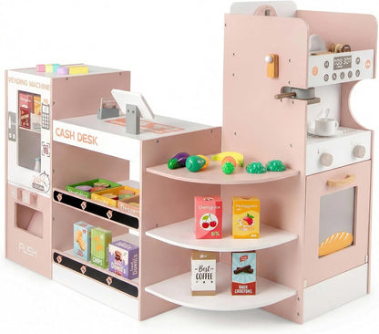 Kids Grocery Store Playset Wooden Pretend Play Supermarket