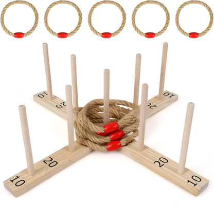 Ring Toss Game for Kids & Adults, Wooden Quoits Games Set