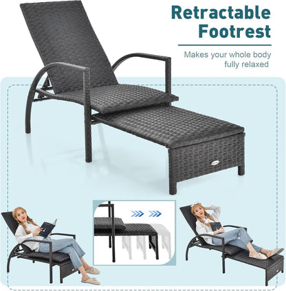 Patio Chaise Lounge with 5-Level Adjustable Backrest