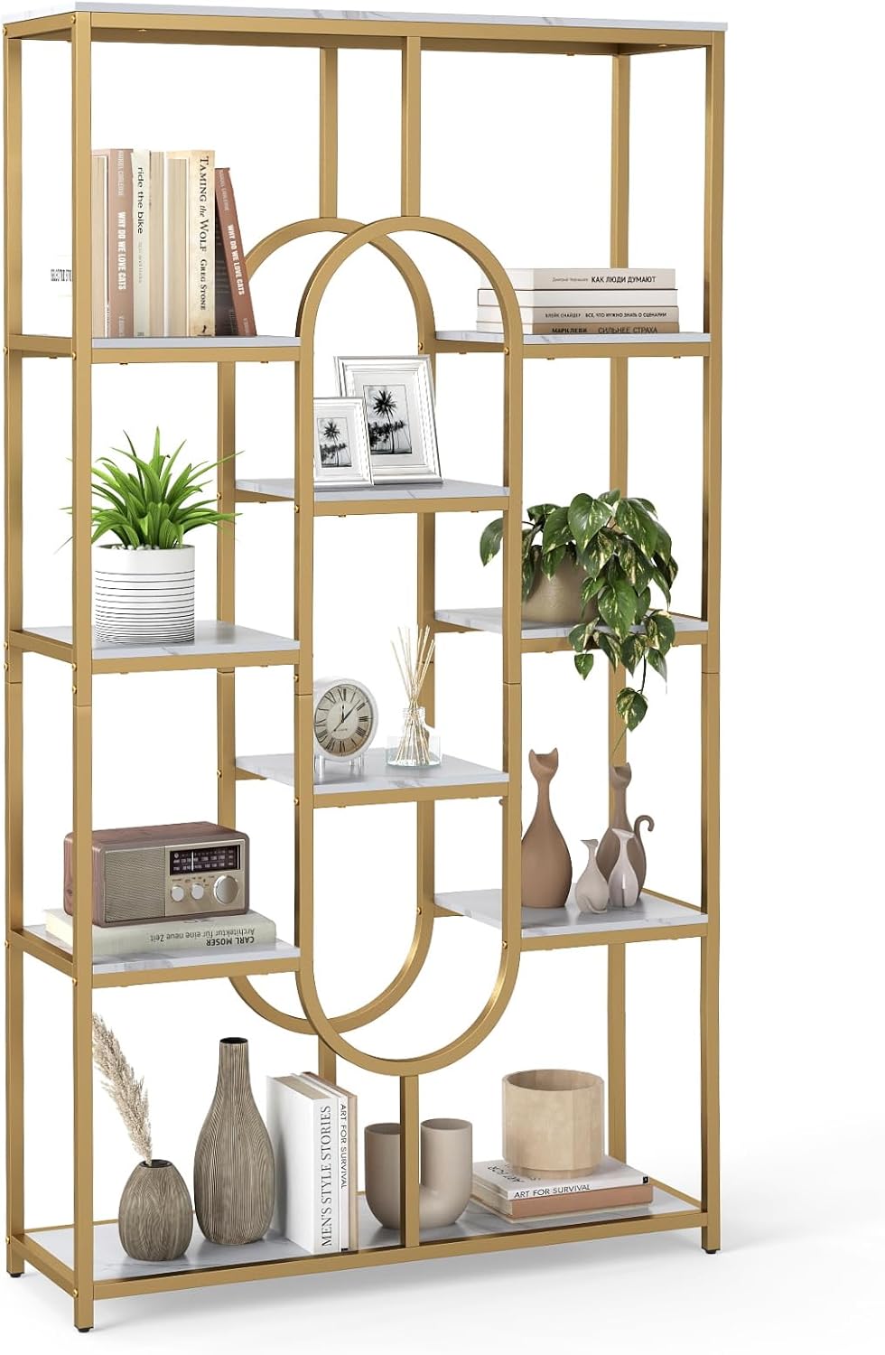 10-Tier Bookshelf, Industrial Etagere Bookcase with Open Storage Shelves