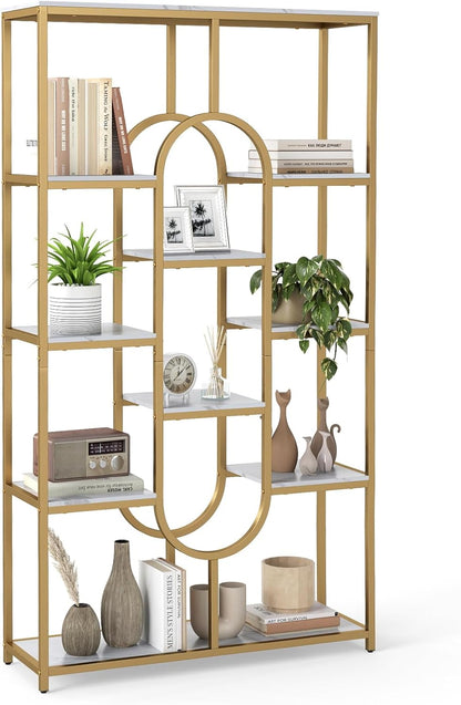 10-Tier Bookshelf, Industrial Etagere Bookcase with Open Storage Shelves