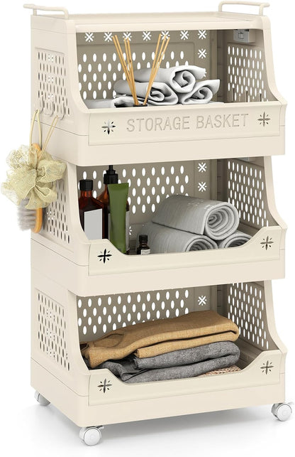 3/4/5/6 Tier Rolling Laundry Basket with Wheels and Handles for Laundry Room