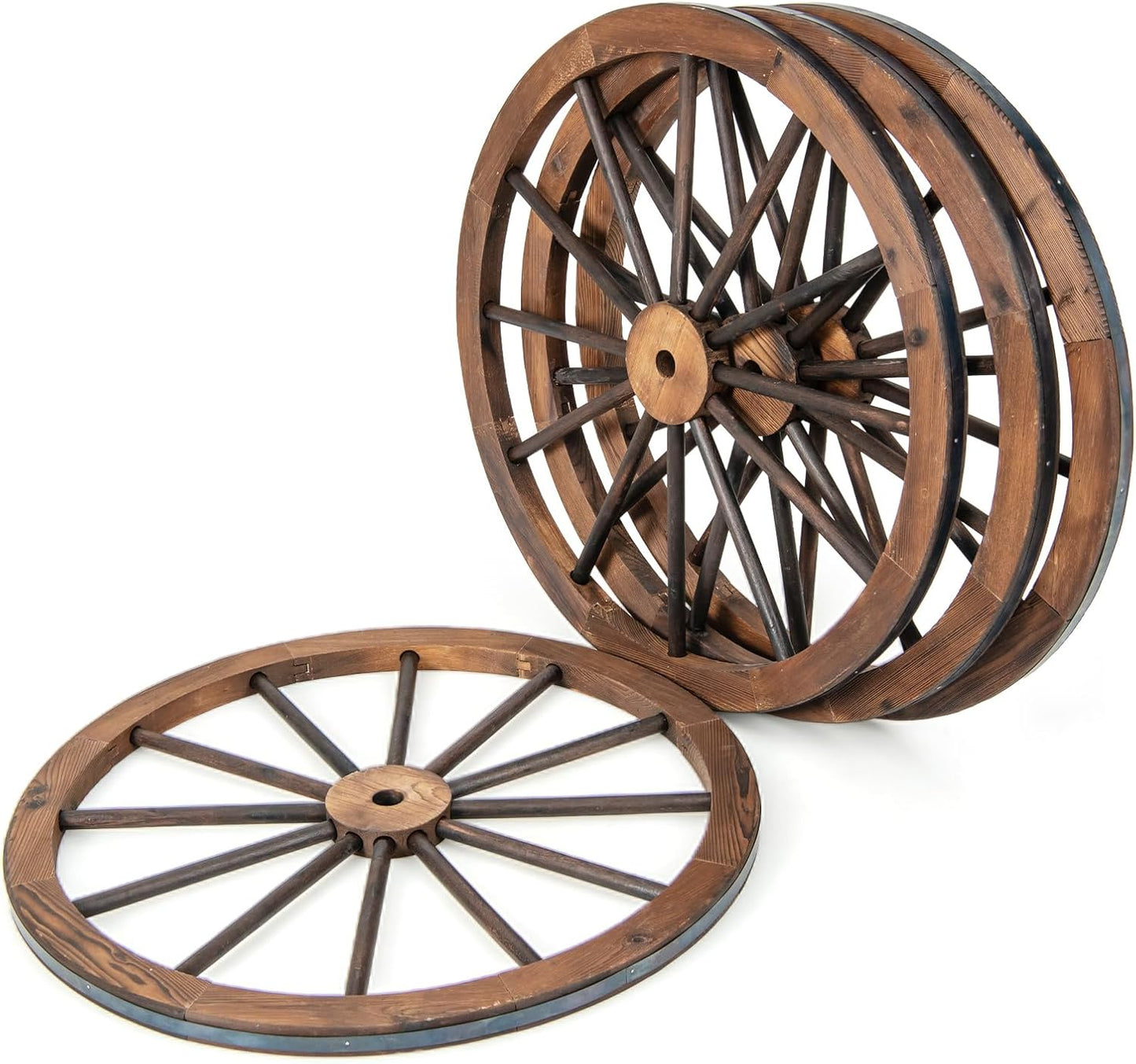 GiantexUK 2 PCS 76CM Wagon Wheels, Decorative Wooden Wheel with Metal Rim