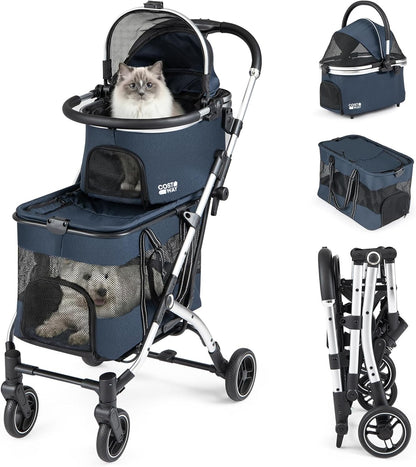 Double Pet Stroller with 2 Detachable Carriers 4-in-1 Foldable Dog Jogger Car Seat