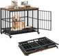 Dog Crate Furniture on Wheels, Foldable Dog Kennel Side Table with Lockable Door