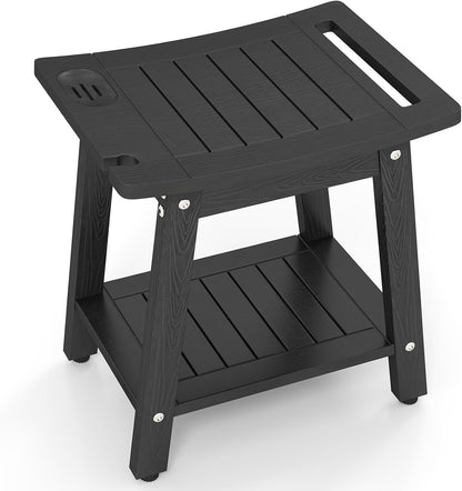 HIPS Slatted Spa Bath Stool Seat with Storage Shelf