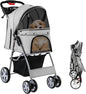 4-Wheel Folding Pet Stroller with Storage Basket and Adjustable Canopy