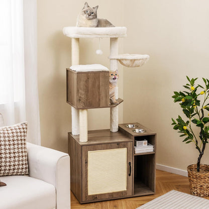 Cat Tree with Litter Box Enclosure, Cats Climbing Tower