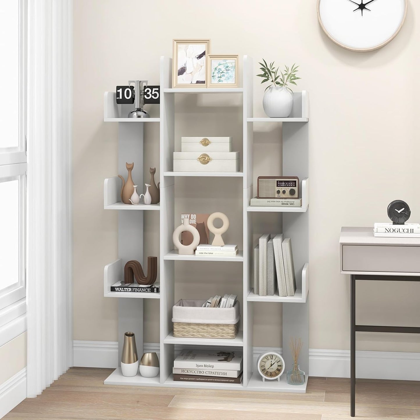 Tree Bookshelf Corner Books Storage Organizer with 13 Open Shelves