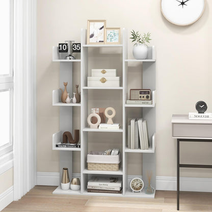 Tree Bookshelf Corner Books Storage Organizer with 13 Open Shelves
